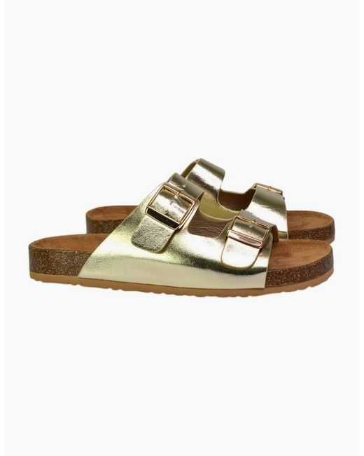 XY London Brown Ladies Star Metallic Double Strap Buckle Sandals