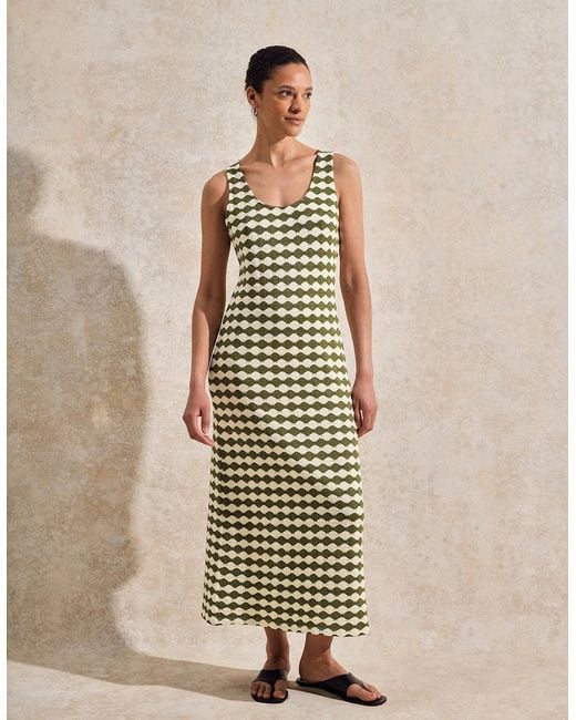 Ro&zo Metallic Khaki Diamond-Stripe Knitted Dress