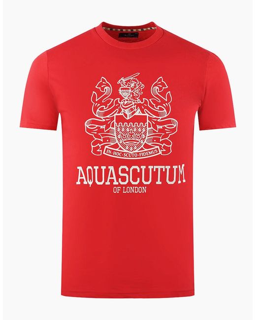 Aquascutum Red Large Bold London Aldis Brand Logo T-Shirt for men
