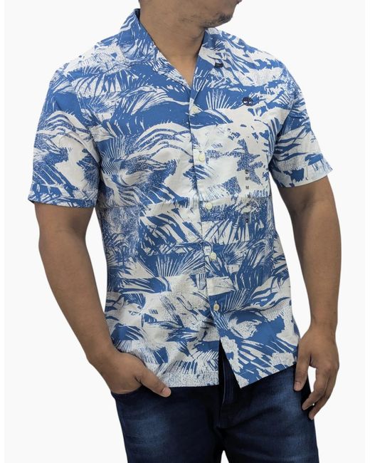 Timberland Blue Hawaiian Shirt Vintage Casual Beach Summer Holiday Floral for men