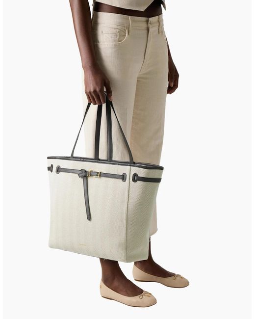 Ted Baker White Tafanie Belted Herringbone Canvas Large Ivory Tote Bag