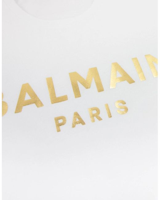 Balmain White Metallic Logo Tshirt Gad for men