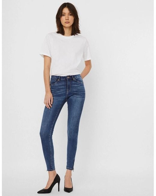 Vero Moda Blue Tilde Midrise Slim Ankle Zipped Skinny Jeans
