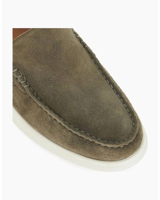 Dune Green Dune Buftonn Suede Khaki Loafers for men