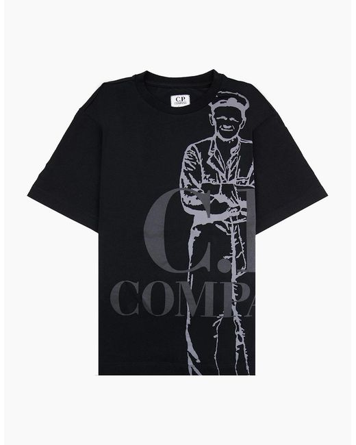 C P Company Black Undersixteen 30/1 Maxi Logo T Shirt 999
