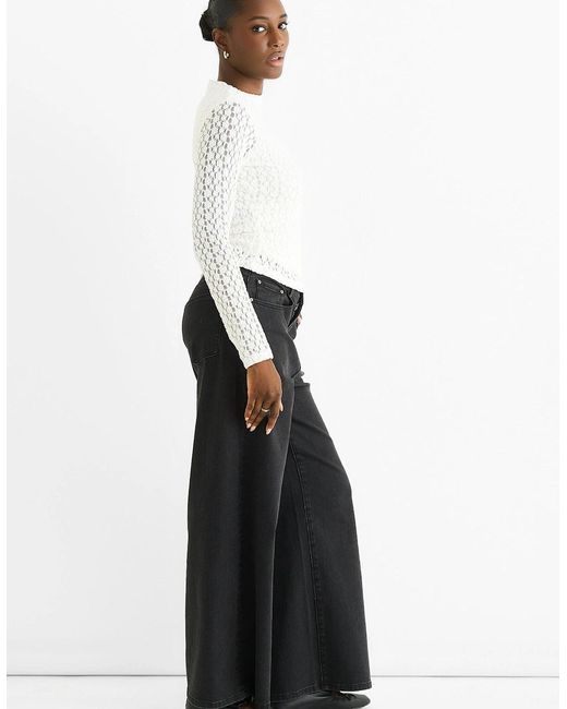 Gini London White High Neck Jersey Lace Long Sleeve Top