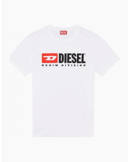 DIESEL White T-Box Embroidered Logo Cotton T-Shirt for men