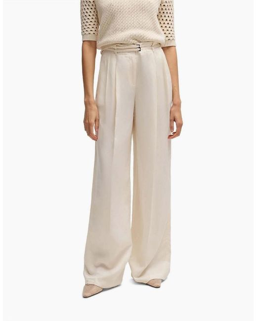 Boss White W Relaxed Fit Wide Leg Trousers