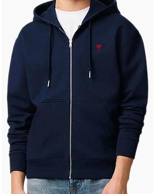 AMI Blue De Coeur Zipped Hoodie for men