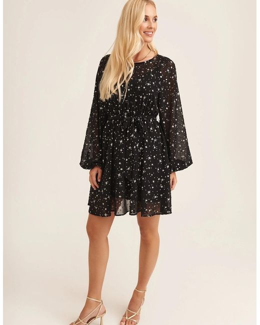 Gini London Black Star Print Long Sleeve Mini Dress