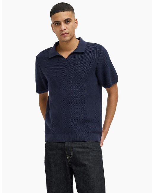 Jack & Jones Blue Premium Knitted Polo Shirt Night Sky for men