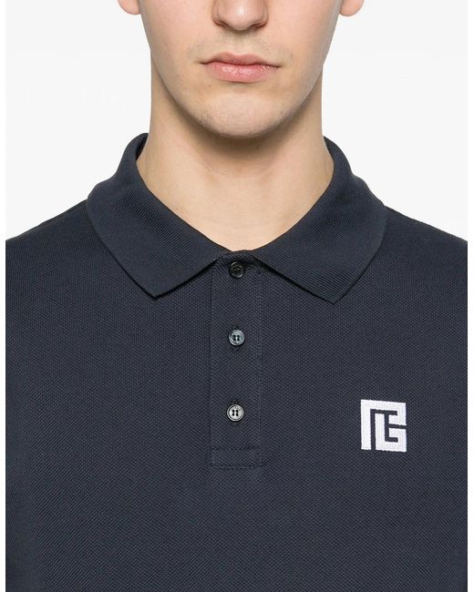 Balmain Blue Embroidered Ps Piquet Polo for men