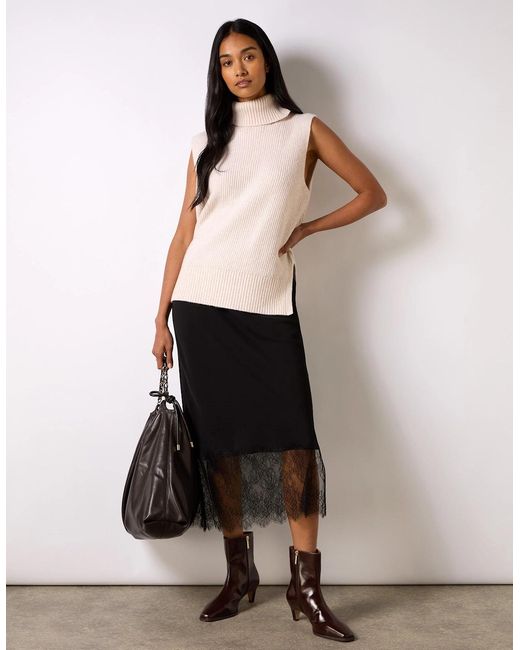 Ro&zo Black Crepe Lace Trim Skirt