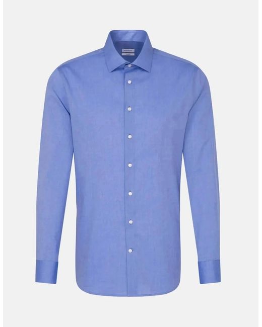 Seidensticker Blue Shaped Fit No Iron Kent Collar Business Shirt Mid for men