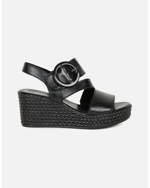 Gabor Black Drama Wedge Heel Sandals