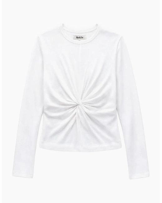 Ro&zo White Twist-Front Long-Sleeve Cotton T-Shirt
