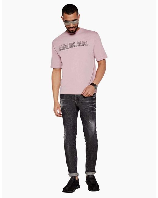 DSquared² Pink Best Fade Loose Fit Cartoon Logo T-Shirt Dusty Antic Rose for men