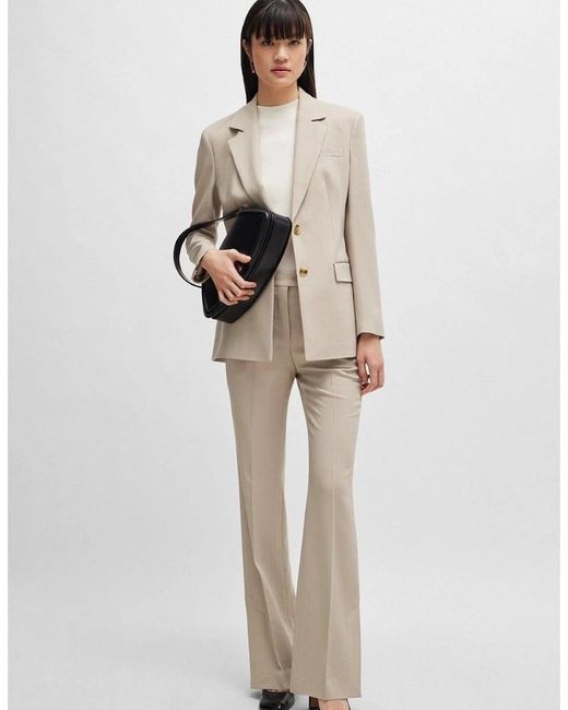 Boss Natural Solid Patterned Lapel Collared Suit Jacket