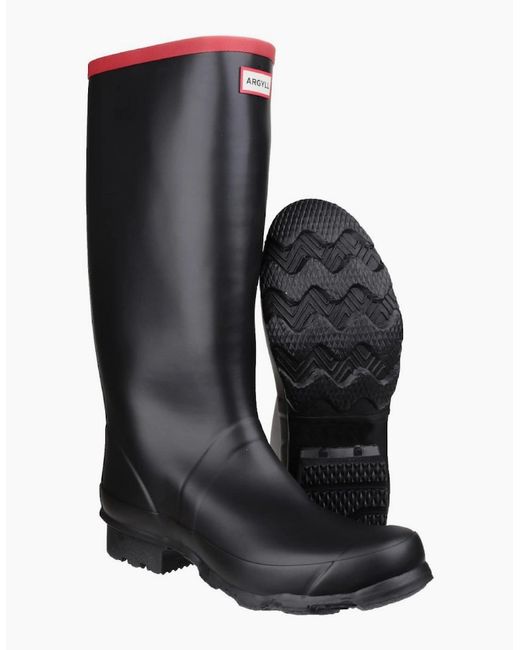 Hunter Black Argyll Full Knee Wellingtons