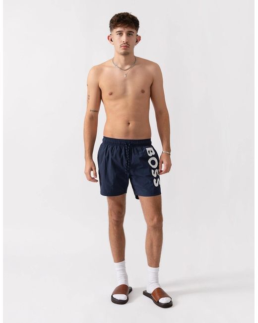 Boss Blue Boss Octopus Quick-Dry Swim Shorts With Vertical Logo Print for men