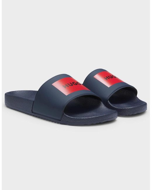 Boss Blue Hugo Timein Slides With Logo Strap for men