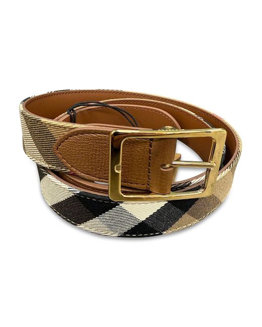Burberry Brown Leather/ Canvas Reversible House Check Belt Tan