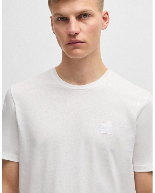 Boss White Tales T-Shirt With Logo Patch Premium Cotton for men