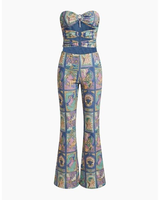 Oceanus Blue Eden Cut-Out Flared Jumpsuit