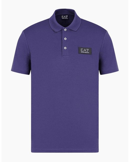 EA7 Blue Rubberised Stamp Logo Polo Shirt for men