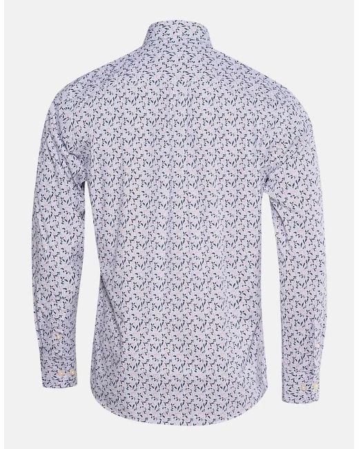 Fynch-Hatton Blue Leaf Print Button Down Shirt Magnolia for men