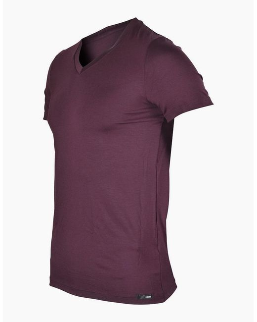 Hom Purple Tencel Soft V-Neck T-Shirt, Burgundy for men