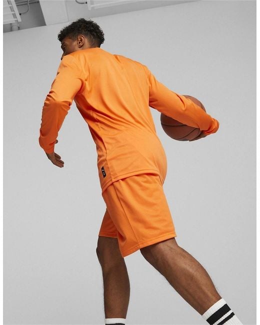 PUMA Orange Hoops Team Long Sleeve Performance Gym Top