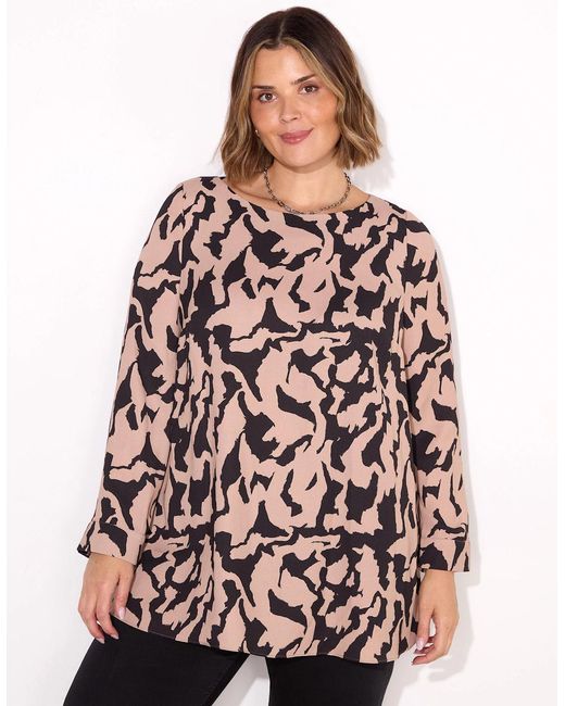 Live Unlimited London Black Printed Slash Neck Tunic