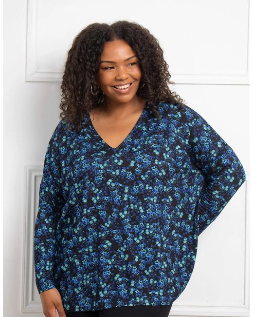 Live Unlimited London Blue Ditsy Jersey Longsleeve Top