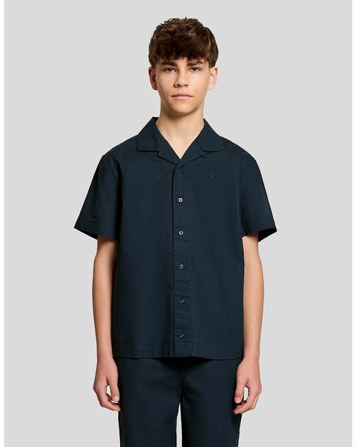 Lyle & Scott Blue Short Sleeve Linen Blend Shirt for men