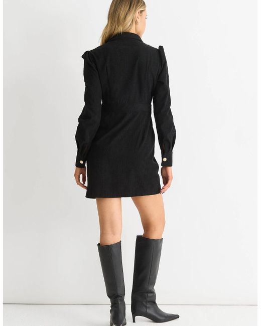 Gini London Black Corduroy Mini Shirt Dress
