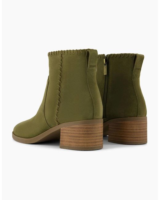 TOMS Green Delilah Heeled Suede Khaki Heeled Ankle Boots