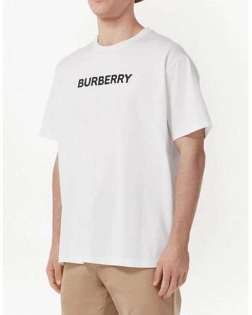Burberry White Harriston Logo Print T-Shirt for men