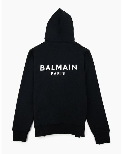 Balmain Blue Logo Print Drawstring Hoodie Eab for men