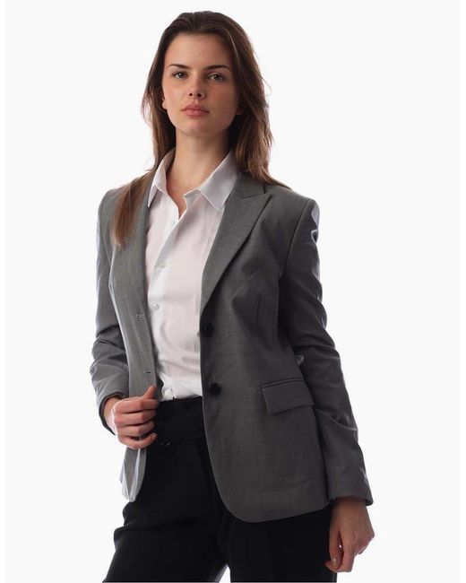 Boss Gray Solid Patterned Lapel Collared Blazer