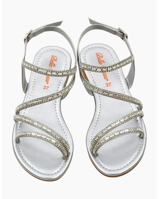 XY London Metallic Ladies Mercedes Diamante Strappy Flat Sandals