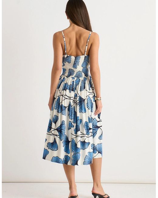 Gini London Blue Floral Viscose Linen Blend Cami Dress
