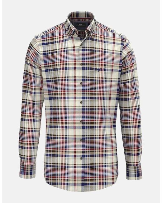 Fynch-Hatton White Colourful Flannel Button Down Check Shirt Garnet for men