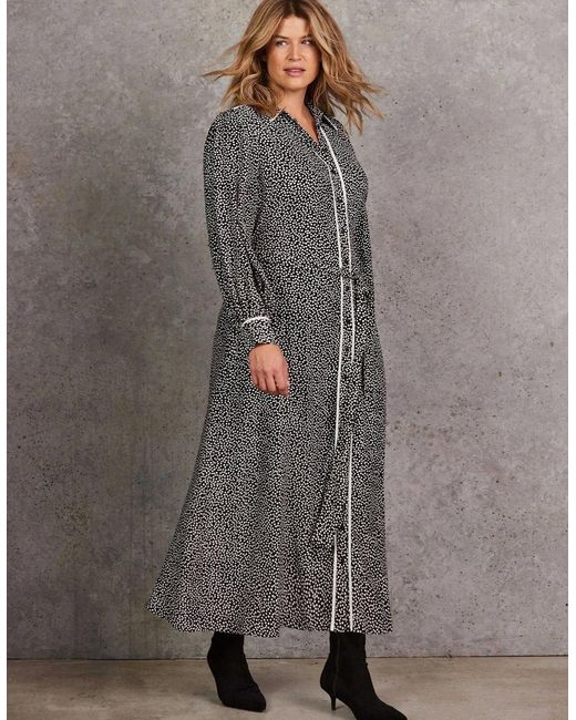 Live Unlimited London Gray Spot Print Maxi Shirt Dress