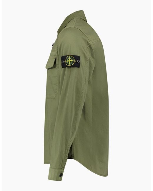 Stone Island Green Stretch Organic Cotton Satin Overshirt for men