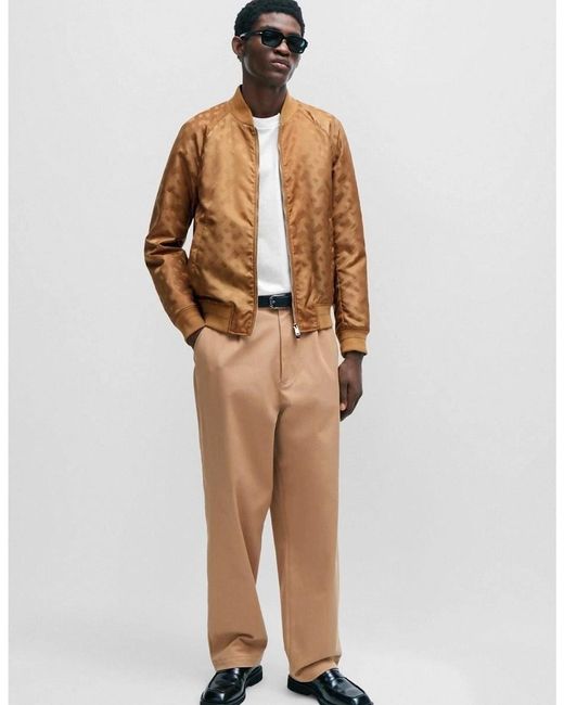Boss Brown Geometric Patterned Ribbed Cuff Bomber Jacket for men