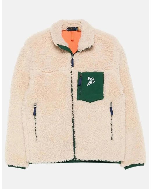 Ralph Lauren Natural Wool Borg Logo Sherpa Zip Through Fleece Ranch Cream for men