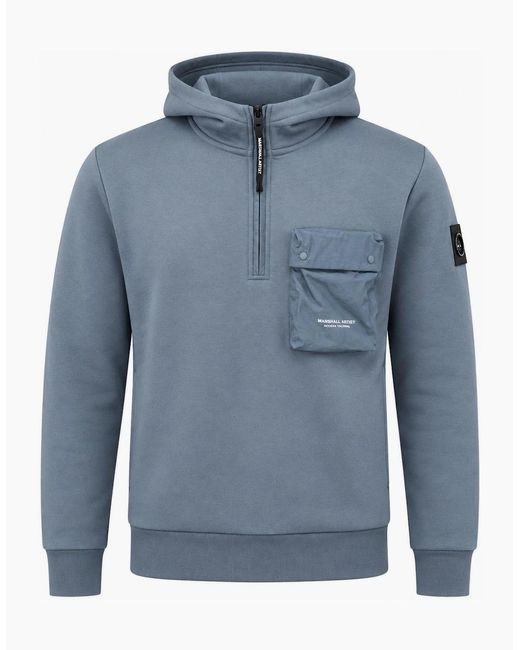 Marshall Artist Blue Centro 1/4 Zip Hooded Sweatshirt Storm for men
