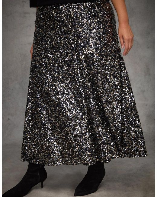 Live Unlimited London Gray Sequin Flared Midaxi Skirt