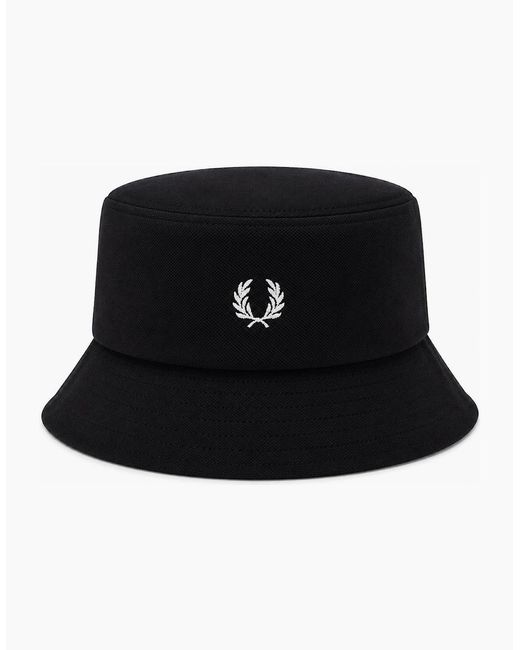 Fred Perry Black Piqué Bucket Hat/Snow for men